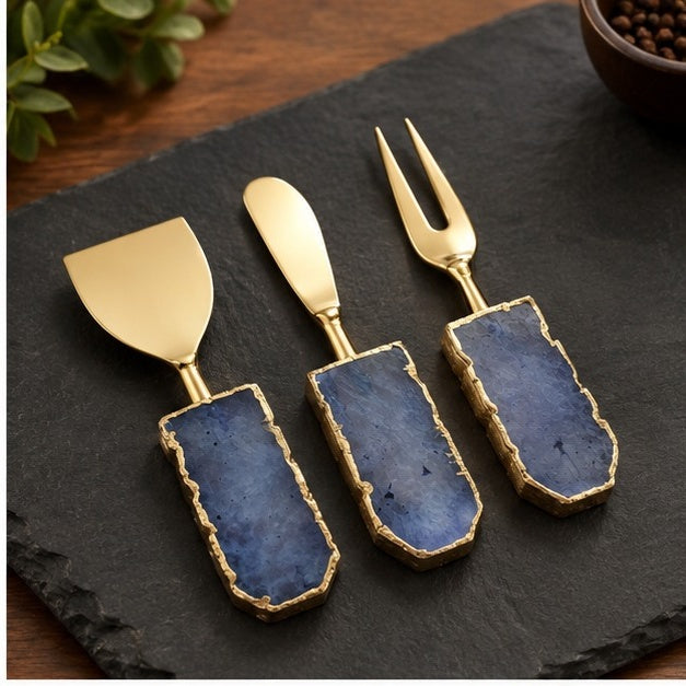 Blue Agate Slab Cheese Knife Set