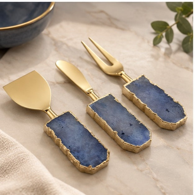 Blue Agate Slab Cheese Knife Set