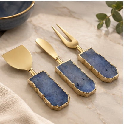 Blue Agate Slab Cheese Knife Set