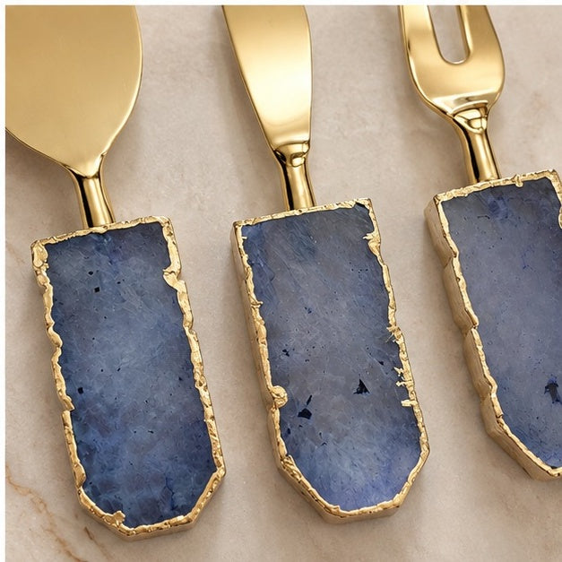 Blue Agate Slab Cheese Knife Set
