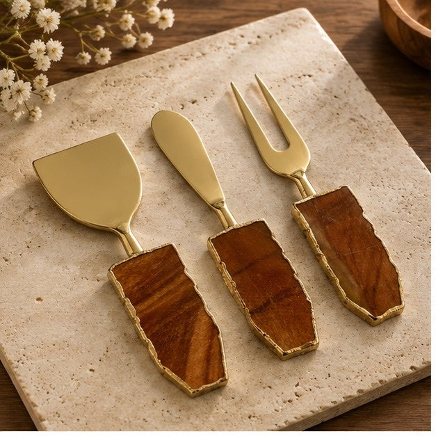 Rust Brown Agate Slab Cheese Knife Set