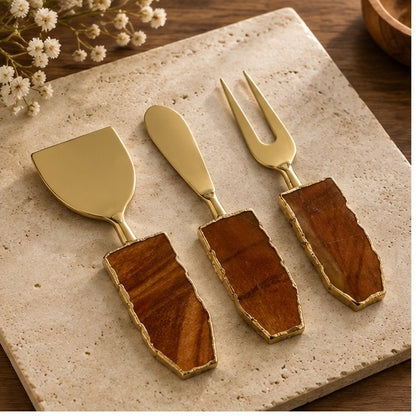 Rust Brown Agate Slab Cheese Knife Set