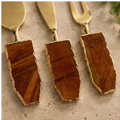 Rust Brown Agate Slab Cheese Knife Set