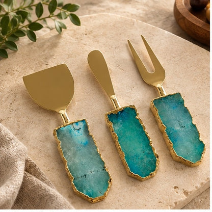 Aqua Agate Slab Cheese Knife Set