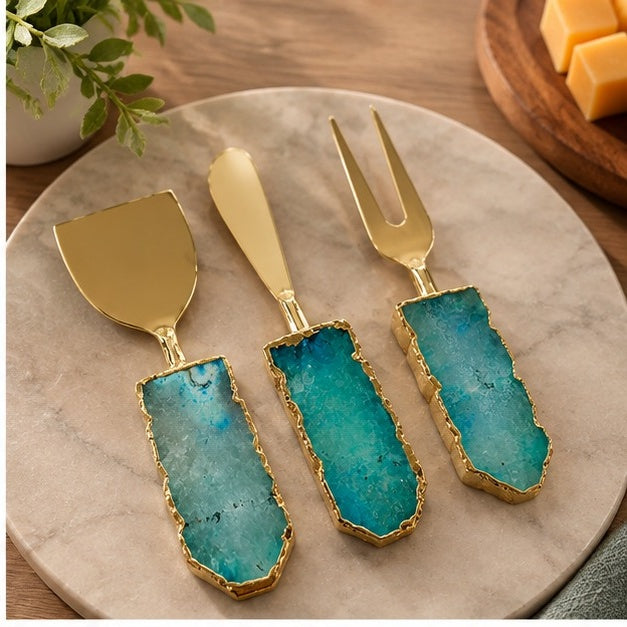 Aqua Agate Slab Cheese Knife Set