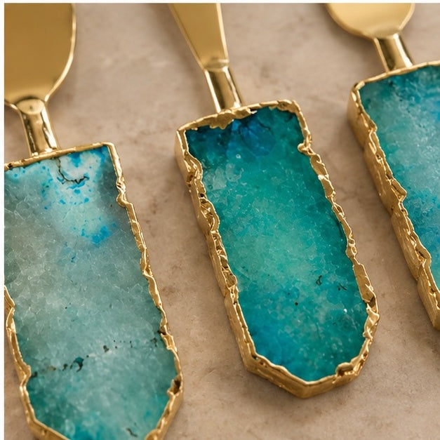 Aqua Agate Slab Cheese Knife Set