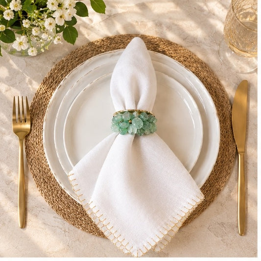 Green Agate Crystal Napkin Rings – Set of 4