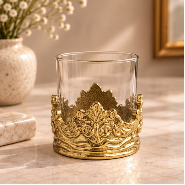 Intricate Baroque Crown Whisky Glasses