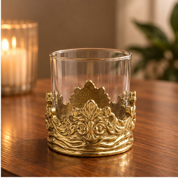 Intricate Baroque Crown Whisky Glasses