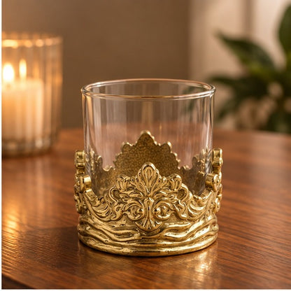 Intricate Baroque Crown Whisky Glasses