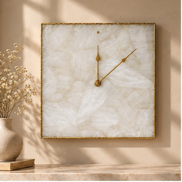 White Agate Square Wall Clock