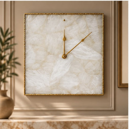 White Agate Square Wall Clock