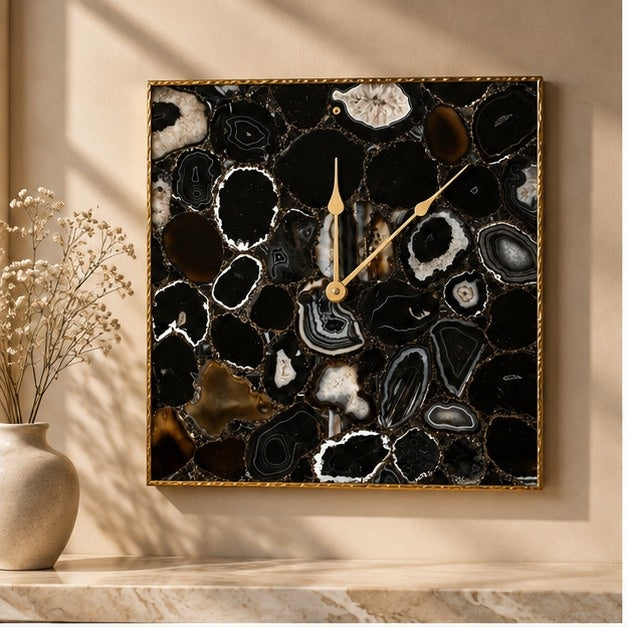 Black Agate Square Wall Clock