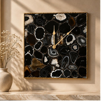 Black Agate Square Wall Clock