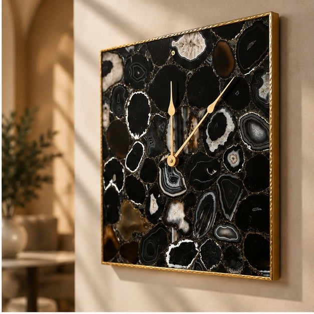 Black Agate Square Wall Clock