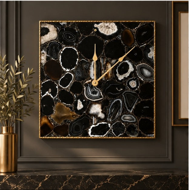 Black Agate Square Wall Clock