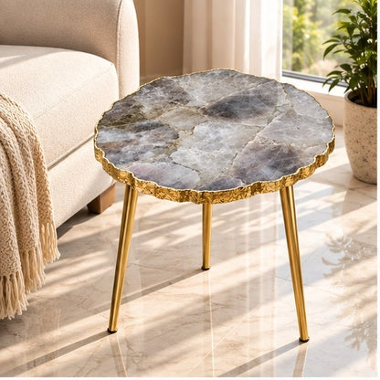 Smoky Grey Agate Round Side Table – Natural Edge