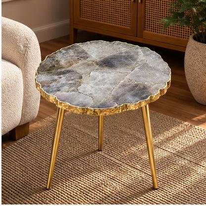 Smoky Grey Agate Round Side Table – Natural Edge
