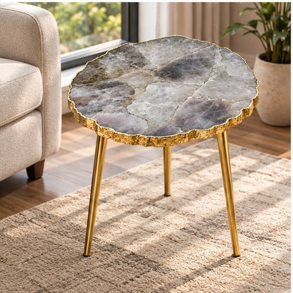 Smoky Grey Agate Round Side Table – Natural Edge