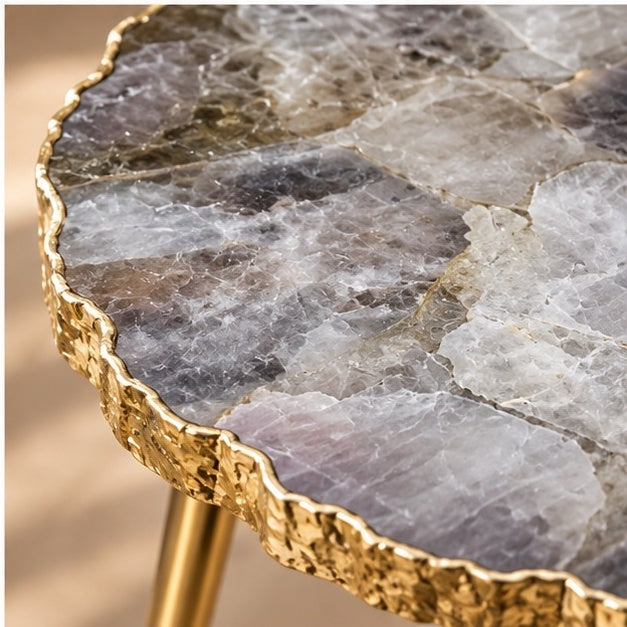 Smoky Grey Agate Round Side Table – Natural Edge
