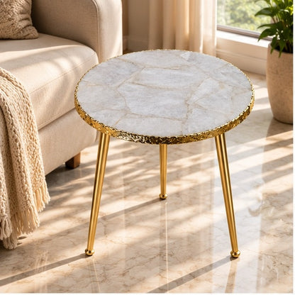 White Agate Round Side Table