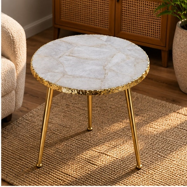 White Agate Round Side Table