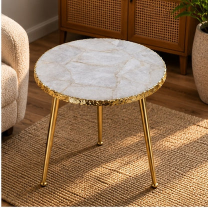 White Agate Round Side Table