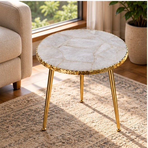 White Agate Round Side Table