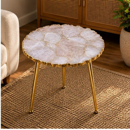Rose Quartz Agate Round Side Table – Natural Edge