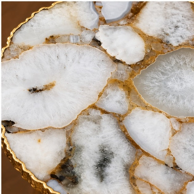 Gold Sparkle White Agate Round Side Table