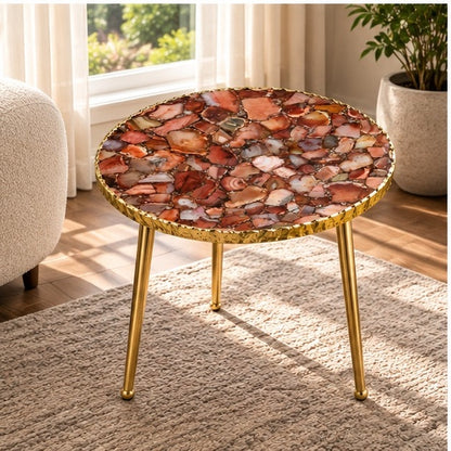 Maroon Red Agate Round Side Table
