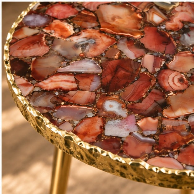 Maroon Red Agate Round Side Table