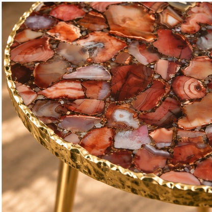Maroon Red Agate Round Side Table
