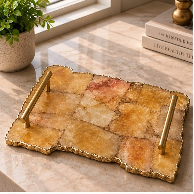 Large Golden Brown Agate Organic Edge Tray