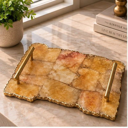 Large Golden Brown Agate Organic Edge Tray