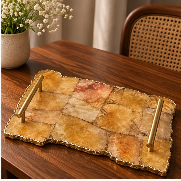 Large Golden Brown Agate Organic Edge Tray