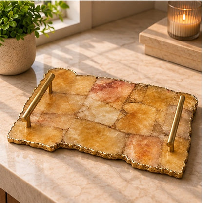 Large Golden Brown Agate Organic Edge Tray