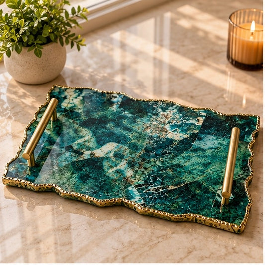 Large Composite Green Agate Organic Edge Tray