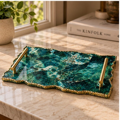 Large Forest Green Agate Organic Edge Tray
