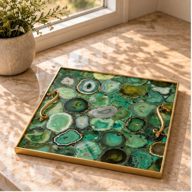 Light Green Agate Square Tray