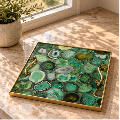 Light Green Agate Square Tray