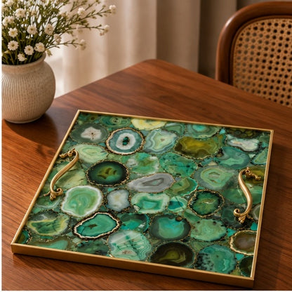 Light Green Agate Square Tray