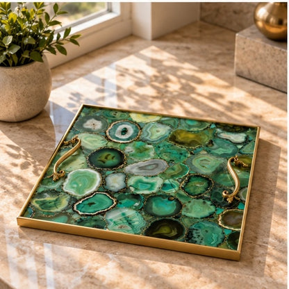 Light Green Agate Square Tray