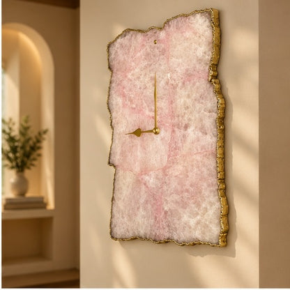 Rose quartz agate wall clock in an arched alcove