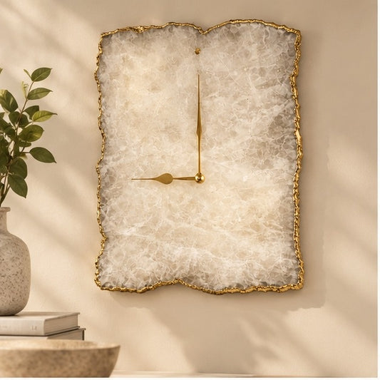 Large White Agate Organic Edge Wall Clock