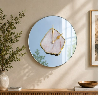 White Agate Mirror Wall Clock – 10 Inch