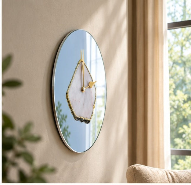 White Agate Mirror Wall Clock – 10 Inch