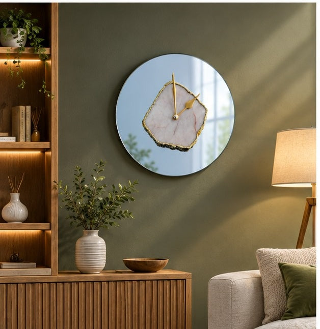 White Agate Mirror Wall Clock – 10 Inch