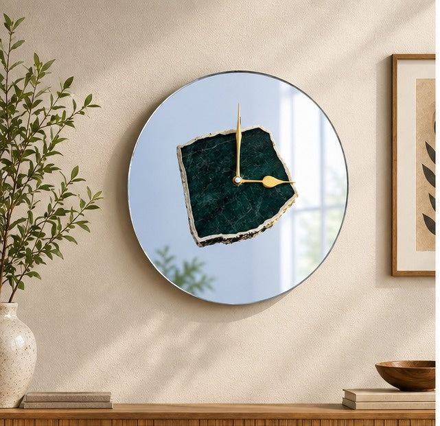 Green Aventurine Mirror Wall Clock – 10 Inch