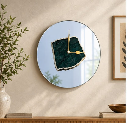 Green Aventurine Mirror Wall Clock – 10 Inch